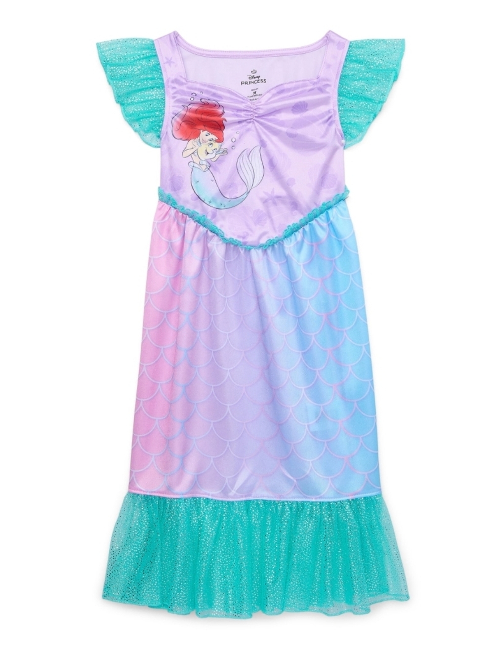 Disney Purple Pink Blue Mermaid Nightgown with Teal Sparkle Sleeves